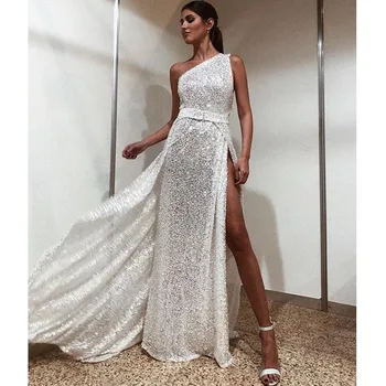

2019 new European and American women's wear eBay quick sell Cross Border popular sexy one shoulder split slim dress