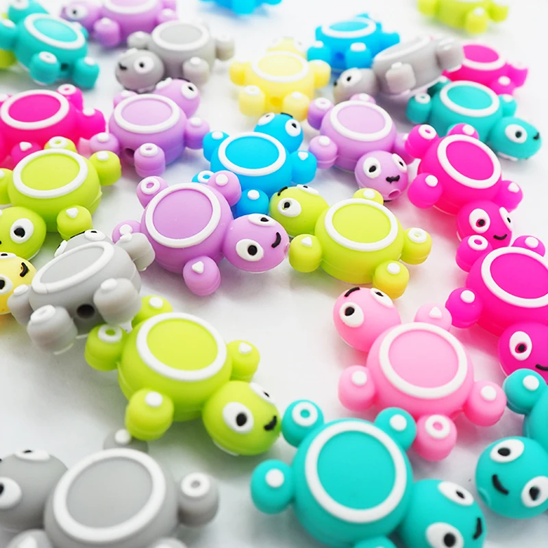 Chenkai 50PCS Silicone Turtle Beads Baby Animal Shape Of Mini Tortoise Teething BPA Free DIY Infant Nursing Pacifier Chain Clips