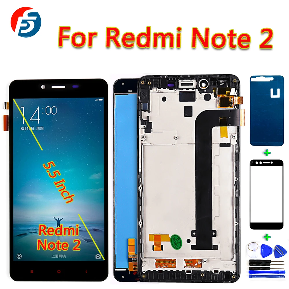 ЖК дисплей Fansu для Xiaomi Redmi Note 2 сенсорный экран 5 дюйма дигитайзер в сборе рамка