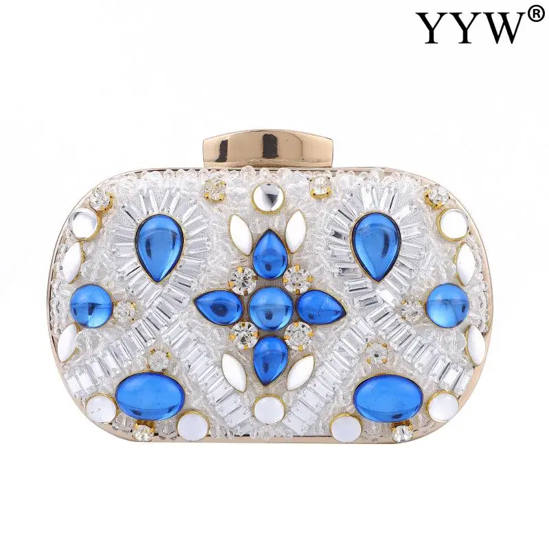 

Small Beaded Clutch Bag Purse Elegant Exquisite Sliver Blue Evening Bags Wedding Party Clutch Handbag Metal Chain Shoulder Bags