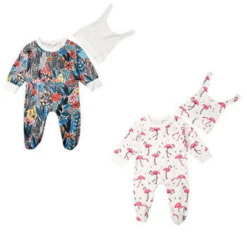 

Toddler Baby Girl Boy Long Romper Flower Flamingo Printed Jumpsuit Autumn Long Sleeve Romper Hat Autumn Winter Clothes Set 0-12M