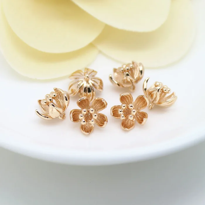 (1564)6PCS 5x9MM 24K Gold Color Plated Brass Plum Flower Charms High Quality Diy Jewelry Accessories