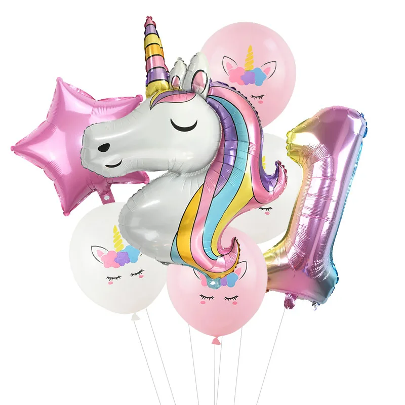 Unicorn-Party-Balloons Shower-Decor Birthday-Decoration Globos Rainbow Baby Kids 7pcs/Lot