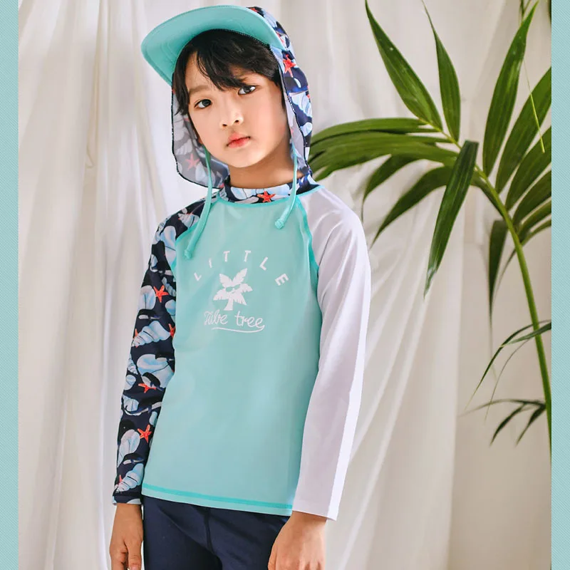 

Children Split Type Swimsuit Big Boy Long Sleeve Sun-resistant BOY'S Swimming Trunks Set 8-12-15-Year-Old Teenager Swimwear