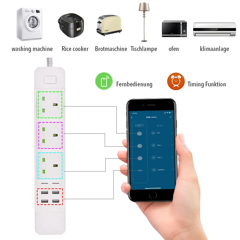 Régua para Tomada Controle por Aplicativo Funciona com Alexa Home e Assistente Inteligente com 4 Portas Wi-fi Entradas Google Usb 3 - Image 3