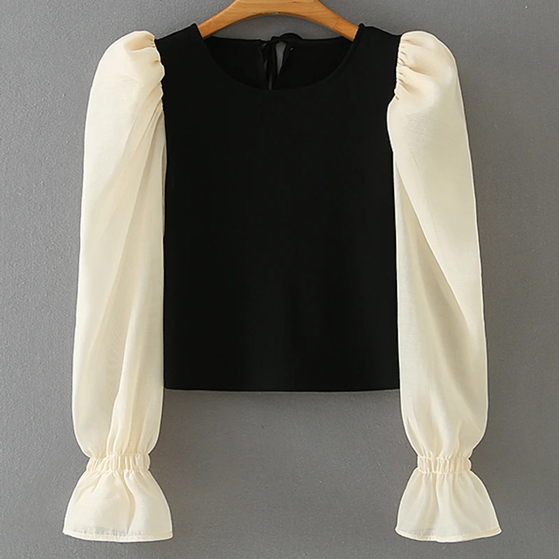 ZOEPO Casual O Neck Pullovers Sweaters Women Fashion Slim Patchwork Sweater Elegant Puff Sleeve Female Ladies HZ | Женская одежда