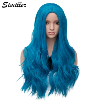 

Similler Long Synthetic Wig for Cosplay Women Central Parting Curly Hair High Temperature Fiber Blue