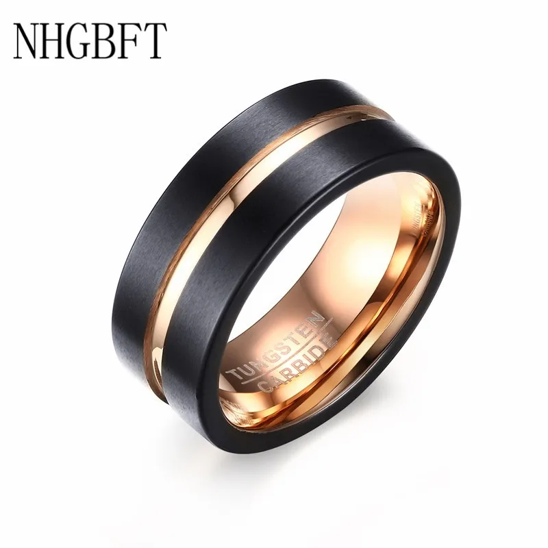 King Will Wolframkarbid Ehering - Rose Gold Mit Schwarz/Silber Linie 8mm