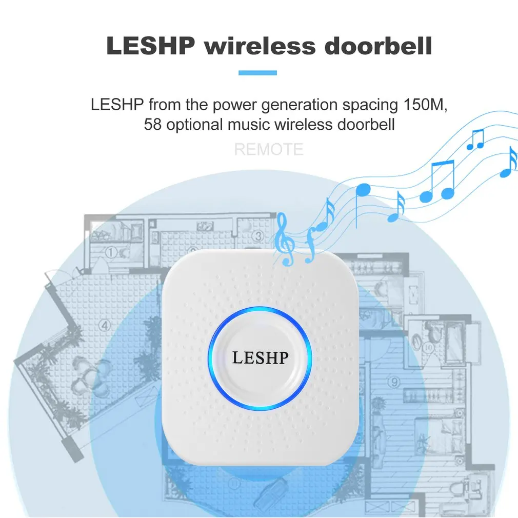 1 шт. LESHP простой в установке беспроводной музыкальный дверной звонок 150 м дальний пульт дистанционного управления ночной Светильник 58 частей аккорд музыки