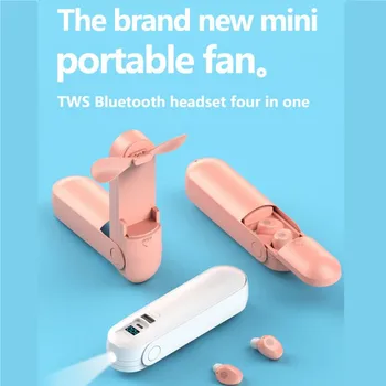 

Bluetooth Wireless Headphones Original Earphone LED F7 TWS Fan With Handheld Fan Charging Box Flashlight Touch Headset