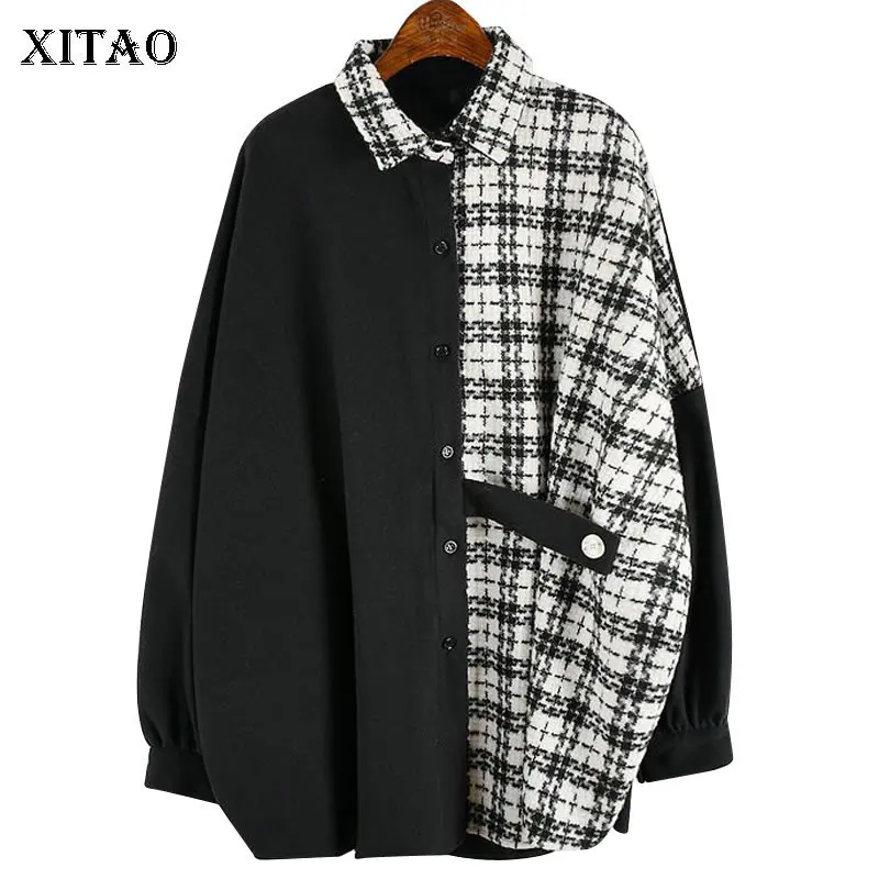 XITAO, винтажная плиссированная блузка, женская мода, новая, в клетку, с одной грудью, хит, цвет, пэчворк,, зимняя, элегантная, Повседневная рубашка, DMY1315