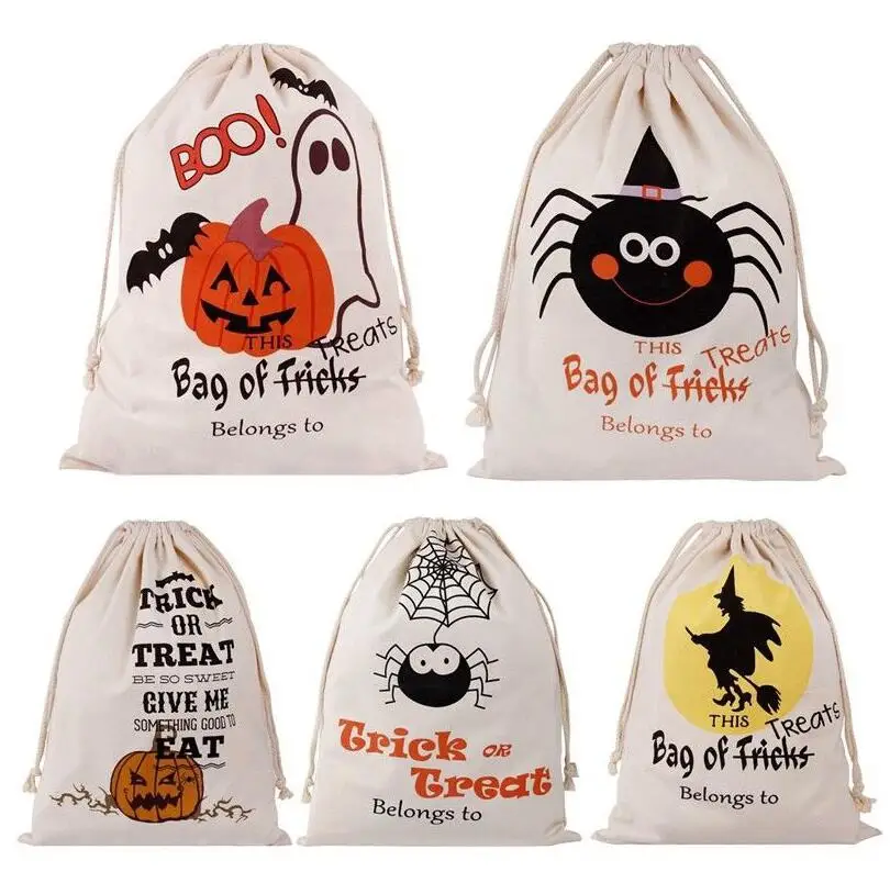 

Spider Web Halloween Pumpkin Canvas Storage Bag Trick Or Treat Drawstring Bags Backpack Baby Clothings Kids Toys Organize