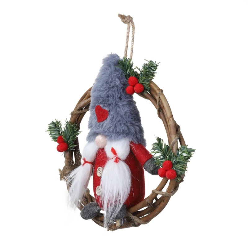 Plush Gnome Rattan Wreath Christmas Garlands With Swedish Santa Tomte Front Door Wreaths For Home Wall Decor