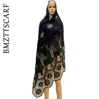 

2020 Latest African Women Hijbab Scarf Economic Cotton Scarf Embroidery Muslim Women Big Shwals BZ406