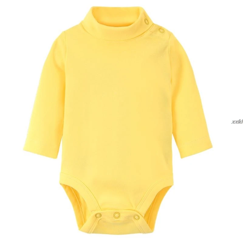Newborn Baby Turtleneck Bodysuit Long Sleeve Cotton Solid Shoulder Snaps c
