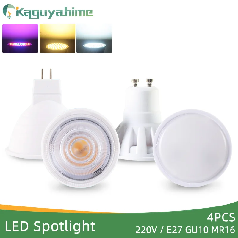Kaguyahime-LED 스포트라이트 성장 조명 스팟 램프 전구, LEDE27 Gu10 Mr16, AC 220V, 3W, 4W, 램프, 램프, 전체 스펙트럼, 4 개
