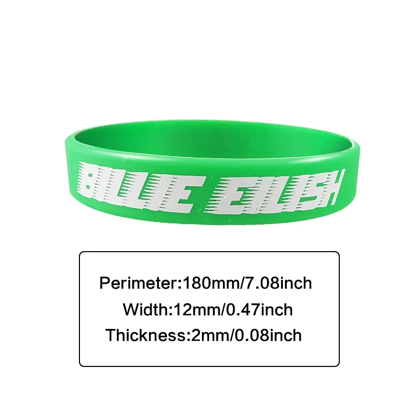 Новая мода Billie Eilish печатные браслеты силиконовые резиновые браслеты эластичность вдохновляющие браслеты для фанатов подарки - Окраска металла: 202mm Green