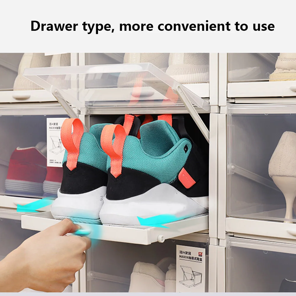 

2Pcs/Set Push-Pull Shoes Rack Set Large Size Plastic Foldable Shoe Box Organizer Stackable Storage Drawer Boxes For Sports Shoes