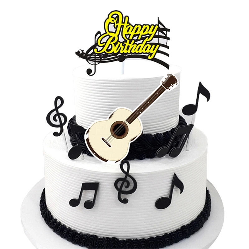1set Musical Note Happy Birthday Cartoon Cake Topper Cupcake Flag Paper Guitar Baby Shower Birthday Cake Baking Party Decoration Cake Decorating Supplies Aliexpress