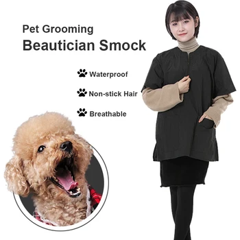 

Anti-static Hairstylist Work Smock Cape Waterproof Barber Apron Non-stick Hair Pet Hairdressing Beautician Smock With Pockets