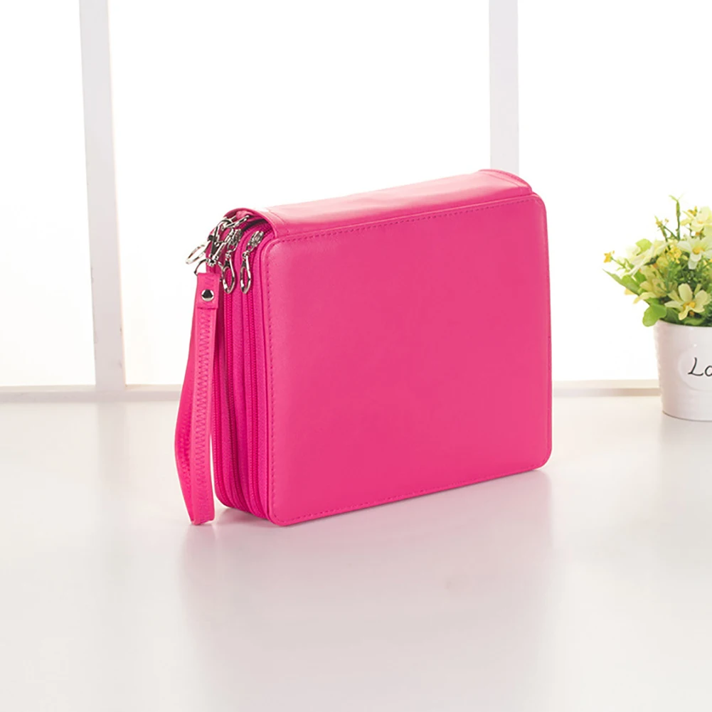 

168 Slots With Zipper Pen Bag Multifunctional Oraganizer Gift Storage Sketch Pencil Case PU Leather Solid School Supplies Office