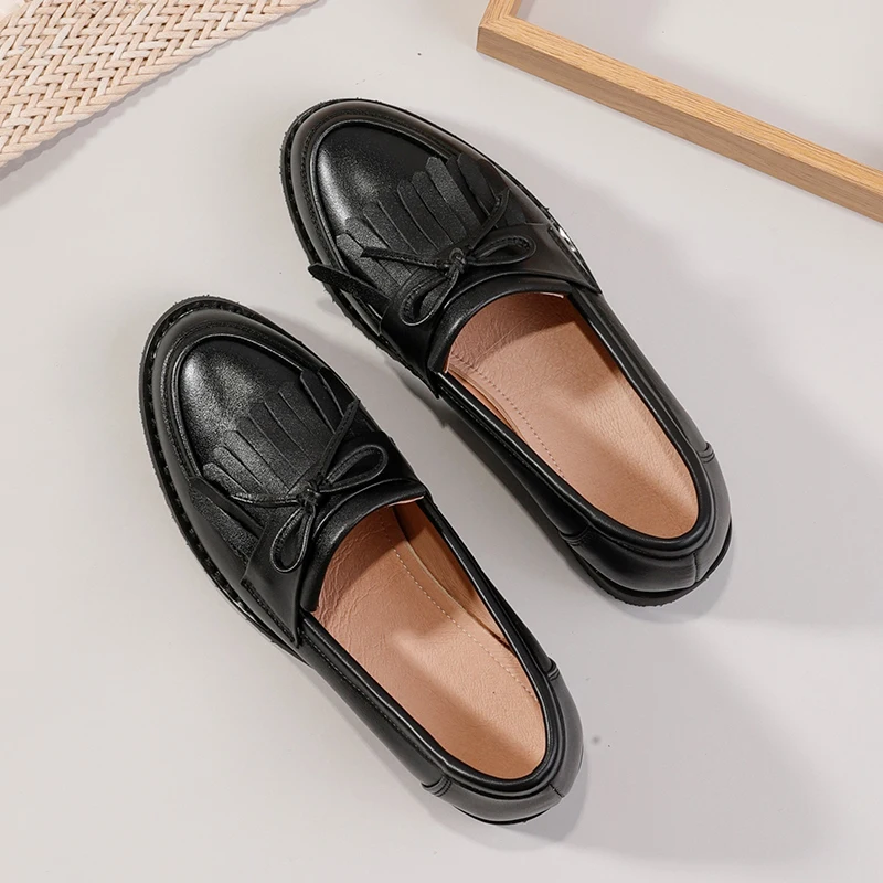 Women's Flats Oxford Shoes Woman Genuine Leather Sneakers Ladies Brogues Vintage Casual Oxfords Shoes For Women Footwear