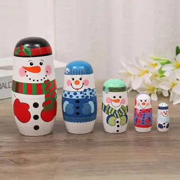 

Durable Matryoshka Toys Portable Delicate Design 5pcs Color Painted Christmas Snowman Matryoshka Dolls Set Traditional Gift