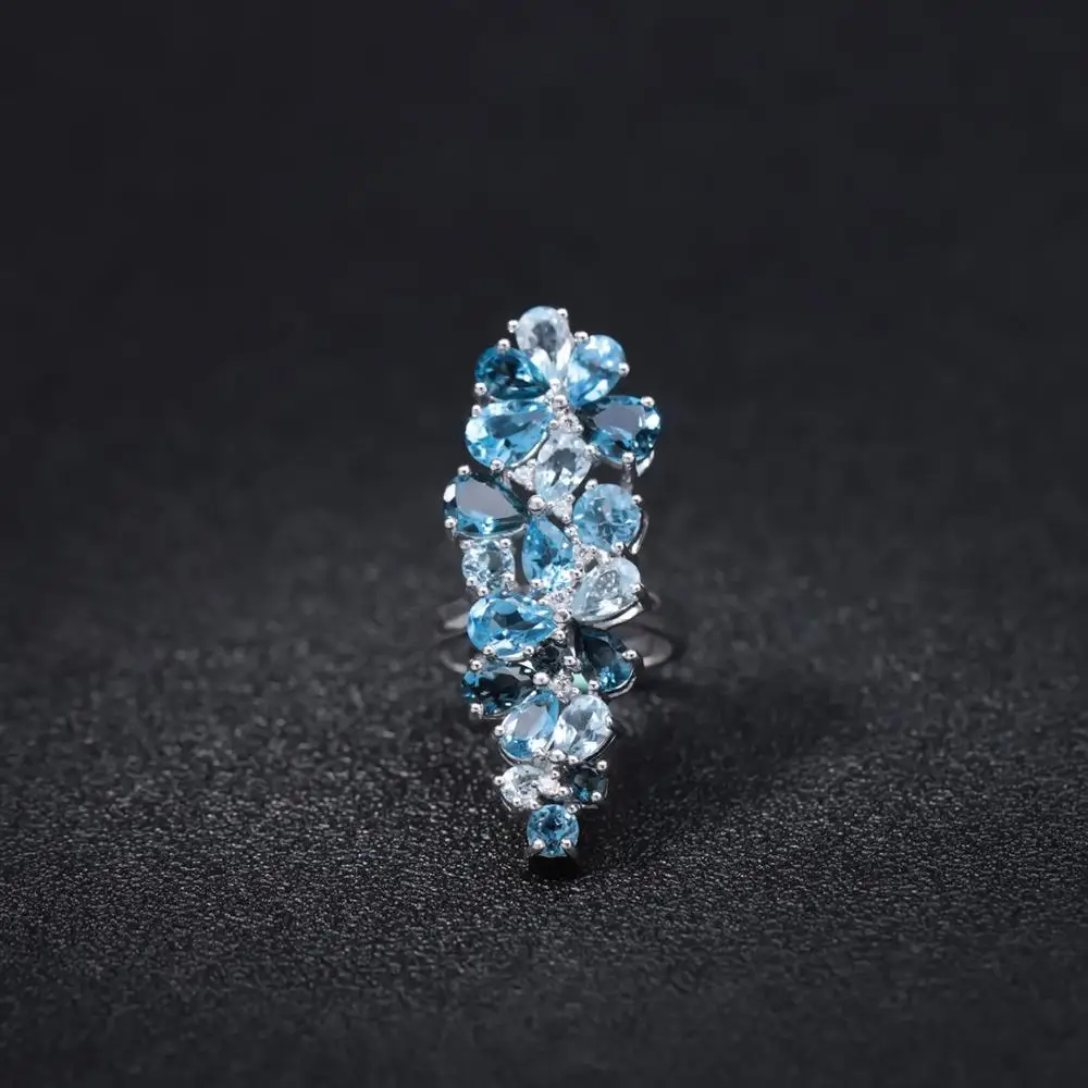 GEM'S BALLE натуральный голубой топаз драгоценный камень кольцо серьги кулон набор 925 пробы серебро Винтаж камень Ювелирные наборы для женщин