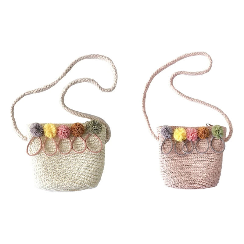

ABZC-2 Pcs Girls Shoulder Bag Straw Rattan Weave Crossbody Bag for Baby Girls Best (Pink & White)