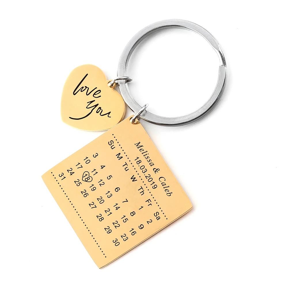 

Personalized Calendar Name Custom Keychain Bag Charm Letter Date Key Chain Keyring Love You Heart Gift for Boyfriend Best friend