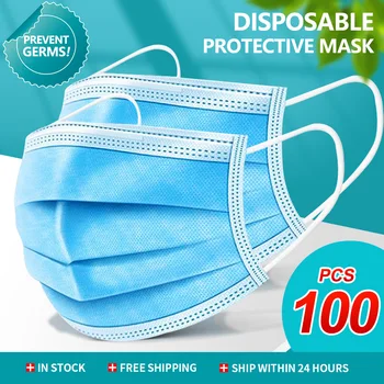 

100 Pcs Face Mouth Mask 3 Layers Disposable Non-woven Masks Anti-Pollution filter safe Breathable Mask Dustproof Earloop Masks