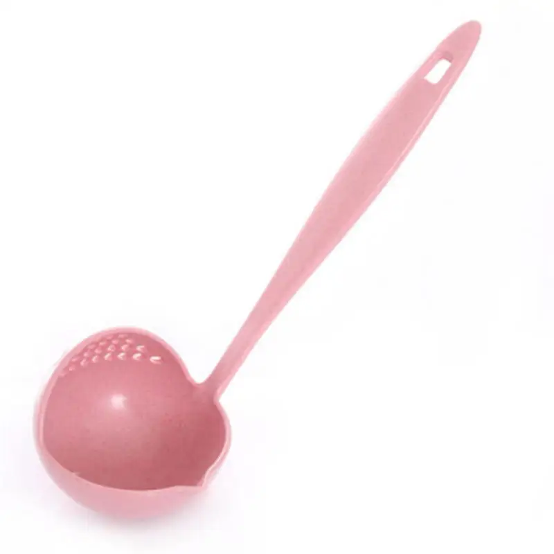 Wheat Straw 2 in 1 Long Handle Soup Spoon Home Strainer Cooking Colander Kitchen Scoop Plastic Ladle Tableware - Цвет: Pink