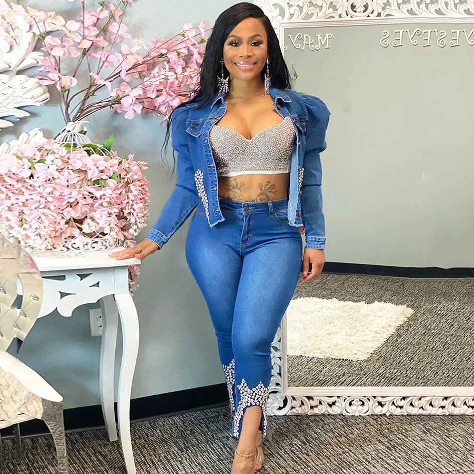 Blue Denim Two Piece Set Jeans Suit for 