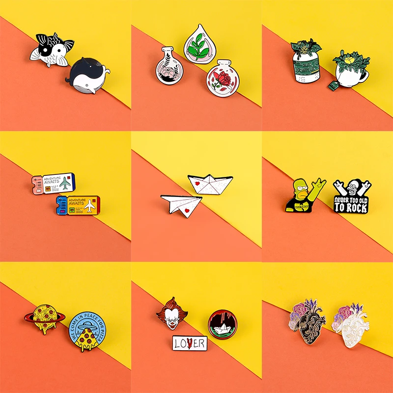 18 styles set pins Clown Homer Lisa enamel pin badges Yin and Yang Fish pins brooches Lapel Clothes bag Jewelry gifts for women