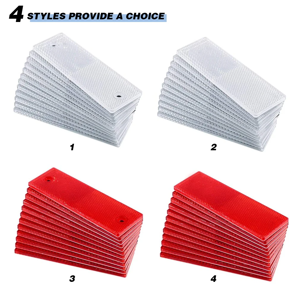 

10 Pcs Truck Motorcycle Adhesive Rectangle Plastic Reflector Reflective Warning Plate Auto Car Stickers Safety Sign Red White