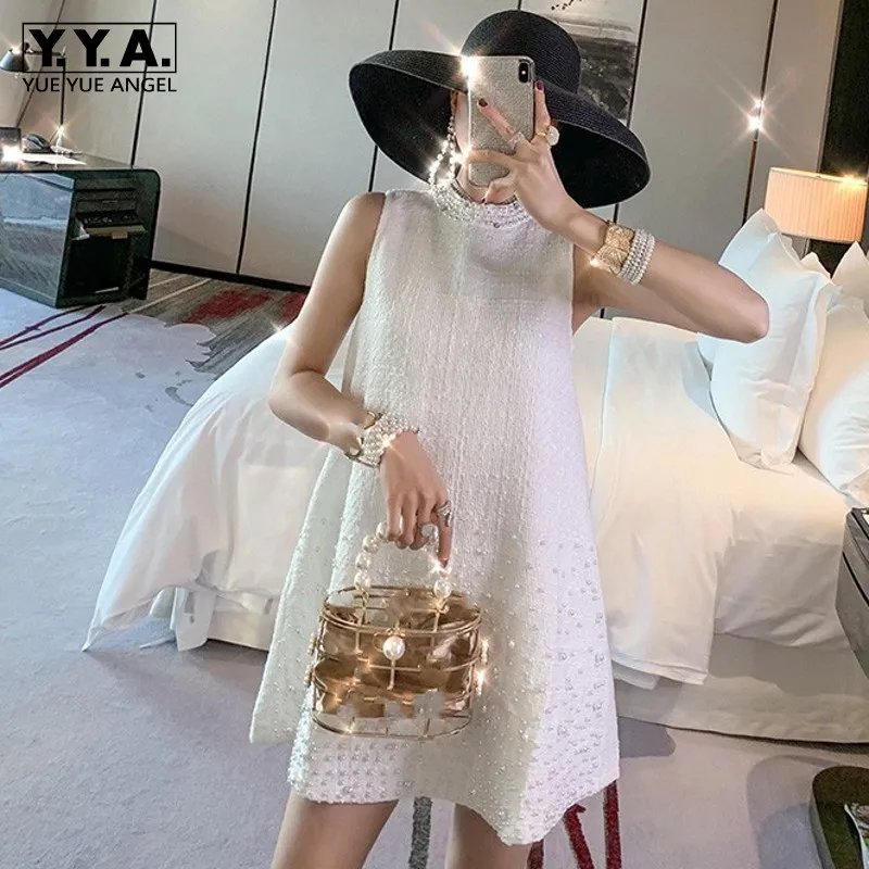 Korean-Style-Elegant-Womens-Beading-Weave-Tweed-Fashion-Dress-Office ...