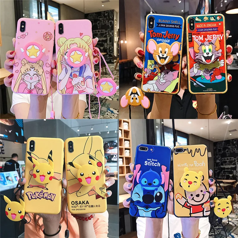 Cute Lanyard Phone Case For IPhone XR X XS MAX 6 6s 7 8 Plus Pikachu Jerry Rat Tom Cat Shockproof Covers |