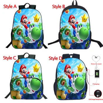 

Beautiful Super Mario Backpack USB Charge Travel Shoulder Knapsack Students Boys Girls Rucksack Fashion Back to School Backpack