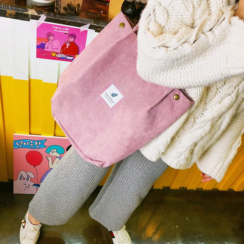 

Full Color Corduroy Snap Fastener Literature And Art Versatile Large-Volume Students bu xi dai Shoulder Canvas Bag Women's Shoul
