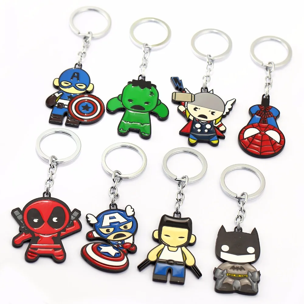 

8pcs/sets Anime Cartoon Keychain Thor Captain America Hulk SpiderMan Deadpool Man Key Ring Holder Bag Chaveiro Accessory