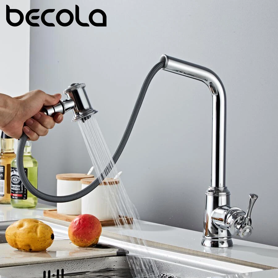 Черный и хромированный кухонный смеситель BECOLA 360 градусов одна ручка для