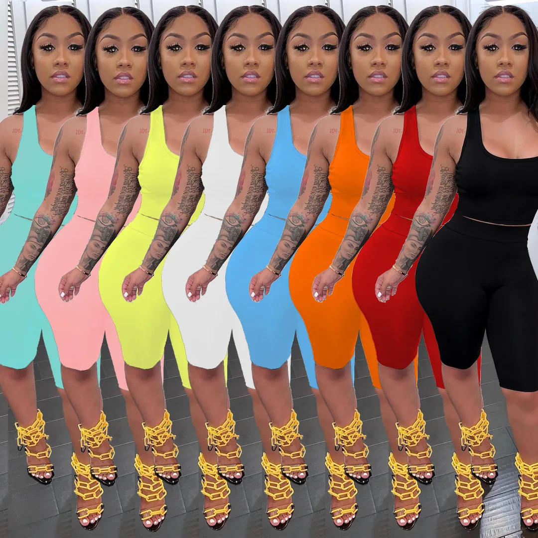 

Европейская и американская мода, повседневный однотонный жилет, шорты, тонкий спортивный костюм из двух предметов