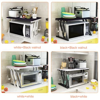 

Simple Fashion Microwave Oven Shelf Kitchen Storage Rack Multi-use Oven Spice Rack Steel+Wood Kitchen Supplies