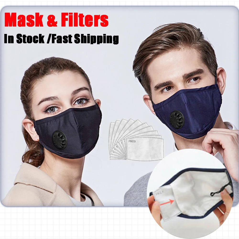 

Fashion Mask Anti Pollution PM2.5 Mouth Respirator Washable Reusable Dust Masks Cotton Unisex Mouth Muffle Black + Carbon Filter