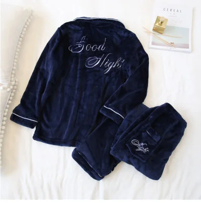 dark blue Пижамы для девочек из кораллового флиса для женщин; сезон осень-зима; толстые милые теплые фланелевые домашние пижамы для мужчин; повседневный костюм; милые пижамы для пар - Цвет: dark blue