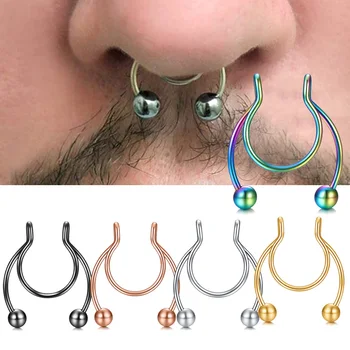 

1-5pcs New Fake Nose Piercing Fake Nose Ring Hoop Septum Rings Surgical Steel Colorful Fake Piercing Nose Piercings Jewelry 20G