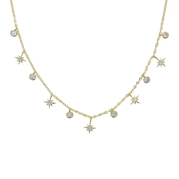 

wholesale round bezel cz sparking northstar drop charm choker necklace classic star collar necklaces