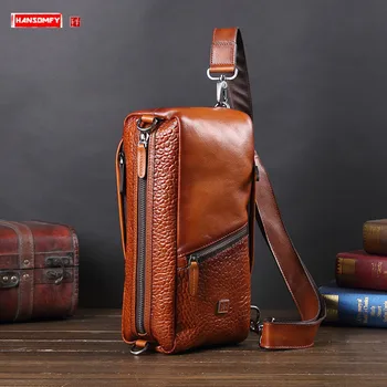 

Vintage Cowhide Leather Chest Bag Men's Shoulder Messenger Bags Fashion Casual Korean Version of the Tide Brand 2020 New Tide