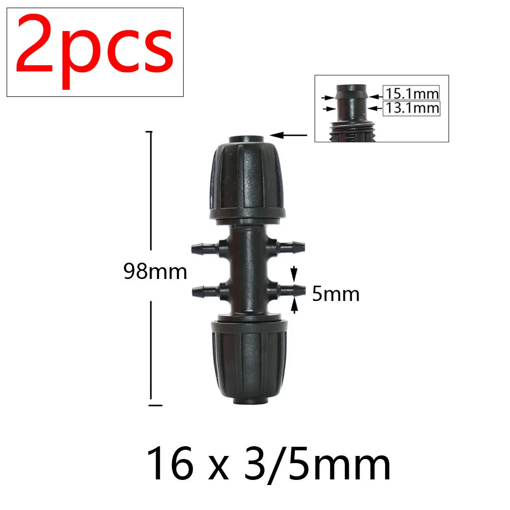 plant watering kit 2Pcs 16mm 1/2'' PE Pipe Connector Splitter Tee Coupling Threaded Lock to 4/7mm 3/5mm Hose Garden Watering Drip Irrigation drip irrigation kit for container gardening Watering & Irrigation Kits