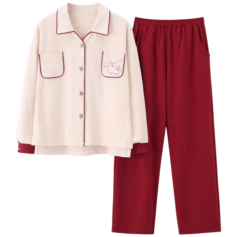 Осенний женский хлопковый пижамный комплект, Дамский пижамный комплект с принтом, пижама с длинным рукавом, ночная рубашка, наборы, удобная мягкая Милая домашняя одежда